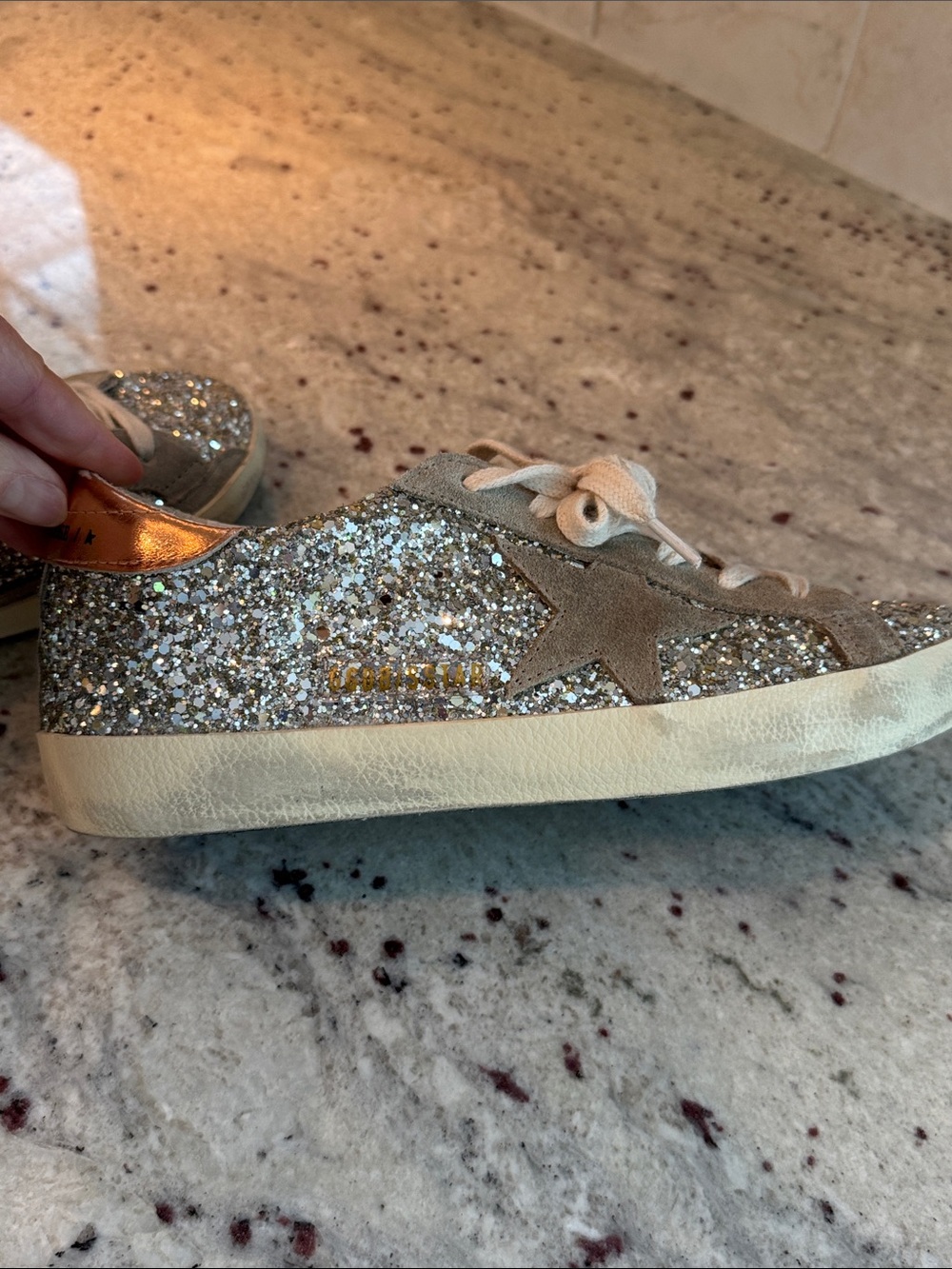 Golden Goose Super-Star Glitter Sneakers - Silver & Rose Gold Accent - Picture 7 of 8